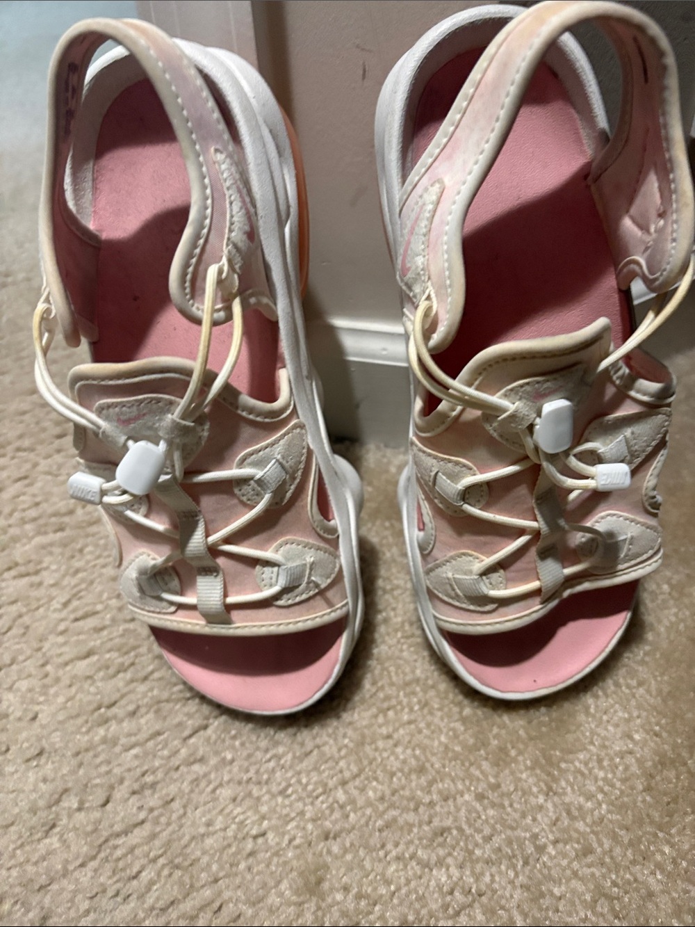 Nike Pink and White Women's Sport Sandals with Bungee Detail - Picture 2 of 3